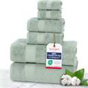 100% Turkish Cotton 6 Pcs Luxury Bath Towels, Soft & Absorbent Bathroom Towels Set (2 Bath Towel, 2 Hand Towel, 2 Washcloths)- Green