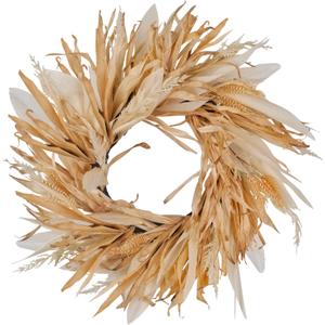 Fall Corn Husk & Wheat Wreath for Front Door 24 Inch, Farmhouse Style Rustic & Minimalist Autumn Wreath, Fall Harvest Decor for Home Porch Door Wall Indoor/Outdoor