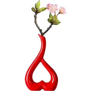 VanEnjoy 10 inches Heart Shaped Ceramic Vase Statues, Decorative Vase Home Decoration Furnishing Pottery (Red)