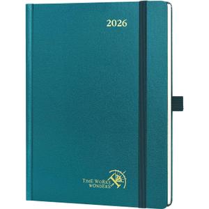 POPRUN 2026 Planner (Medium Size 8.5''x 6.5'' Hardcover) - Daily Weekly and Monthly Calendar Agenda 2026 Appointment Book with Hourly Time Slots, Monthly Tabs, 100 GSM - Pacific Green