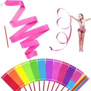 12PCS Rainbow Dance Wands Ribbon Streamers for Kids Gymnastics Rhythmic Dancing Twirling Sticks Silks Wands for Girls Circus Carnival Birthday Party Favors Rewards Gift
