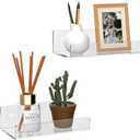 7'' Clear Acrylic Wall Shelf 2 Pack, Acrylic Floating Shelves, Acrylic Small Shelf for Books, Home Dcor, Digital Clock, Speaker, Wine Bottle