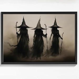 Black Framed Dark Academia Wall Art Ghost In Magical Forest Poster For Halloween Victorian Gothic Room Wall Decor-Vintage Goth Art Canvas Prints Picture Hang To Bedroom (24L" x 16W", Hq1)