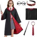 Wizard Costume for Adults, Men's and Women's Robe Set with Tie Wand Glasses for Halloween Cosplay (M)