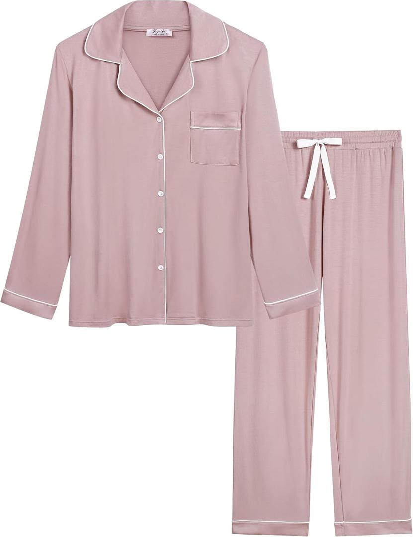 Cherrydew Women Bamboo Viscose Pajama Sets Super Soft Comfy Breathable Cooling Sleepwear Long Sleeve Button Down Loungewear (Large, Blushing Pink)