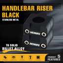Universal Motorcycle Handlebar Risers for 1-1/8" 28mm 7/8" 22mm - Dirt Bike Handlebars Clamp Riser Supermoto Motocross (Black)
