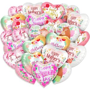 24Pcs Happy Mother's Day Balloons 18inch Aluminum Foil Balloons Heart Balloons for Mother's Day Birthday Party Decorations Mothers Day Decorations(Pink)