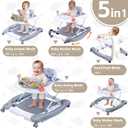 Foldable Baby 5-in-1 Activity Walker - Rocker, Activity Center, Bouncer, Seat, Push Walker - Adjustable Speed Rear Wheels and Height Toys Ages 6-18 Months (Grey)