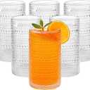 Large Vintage Hobnail Drinking Glasses Set of 6, 16oz Clear Highball Glasses Cups, Kitchen Water Glasses Cup, for Cocktail, Juice, Whiskey, Milk and Various Mixed Drinks