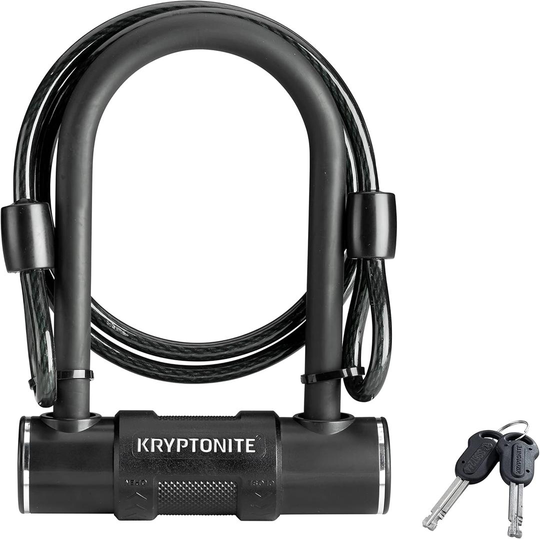 Kryptonite Bike U-Lock with Braided Steel Cable, High Security Anti-Theft Bicycle U Lock, 12mm Shackle and 8mm x4ft Length Security Cable with Keys for Scooter Road Mountain Bikes