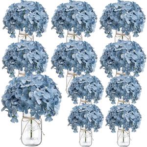 Hydrangea Flower in Mason Jars, 10 Set Flower Table Centerpieces Bulk Glass Flowers Vases Decor for Home Party Wedding Bridal Shower Graduation Boho Decorative(Dusty Blue)