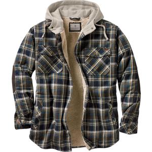 Legendary Whitetails Men's Hooded Shirt Jacket Plaid Flannel Berber Lined Polyfill Insulated (5X-Large Big, Upland Blue and Brown Plaid)