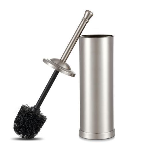 Brushed Nickel Toilet Brush and Holder Set,304 Stainless Steel Toilet Bowl Brush and Holder for Bathroom,Silver Heavy Duty Toilet Brush,Durable Scrubbing Bristles,Splash Resistant,Long Handle