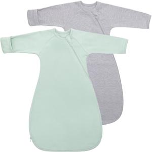 Organic Cotton Transitional Baby Swaddle Sleep Sacks Arms Up Sleeves Mitten Cuffs 2 Pack 0-3 Months, Soft Wearable Swaddling Blanket Sleeping Sacks for Boys Girls Calms Startle Reflex Sleep Bag (Gray + Sage Green)