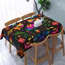 Mexican Floral Table Cloth, Waterproof Mexican Flower Tablecloth for Kitchen Dining Room, Picnic Party, Weddings, Outdoor Indoor 54x72 in Rectangle Black Table Cover