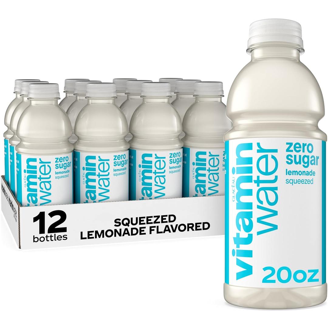 vitaminwater Zero Sugar Squeezed Lemonade Nutrient Enhanced Flavored Water Beverage, 20 fl oz Bottles, 12 pack (EXP 11/16/26)