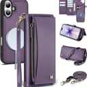 Wallet Case for iPhone 17 with Card Holder/Crossbody Wallet/Strap,[RFID Blocking][Magnetic] PU Leather Phone Case for iPhone 17,6.3 in,Purple