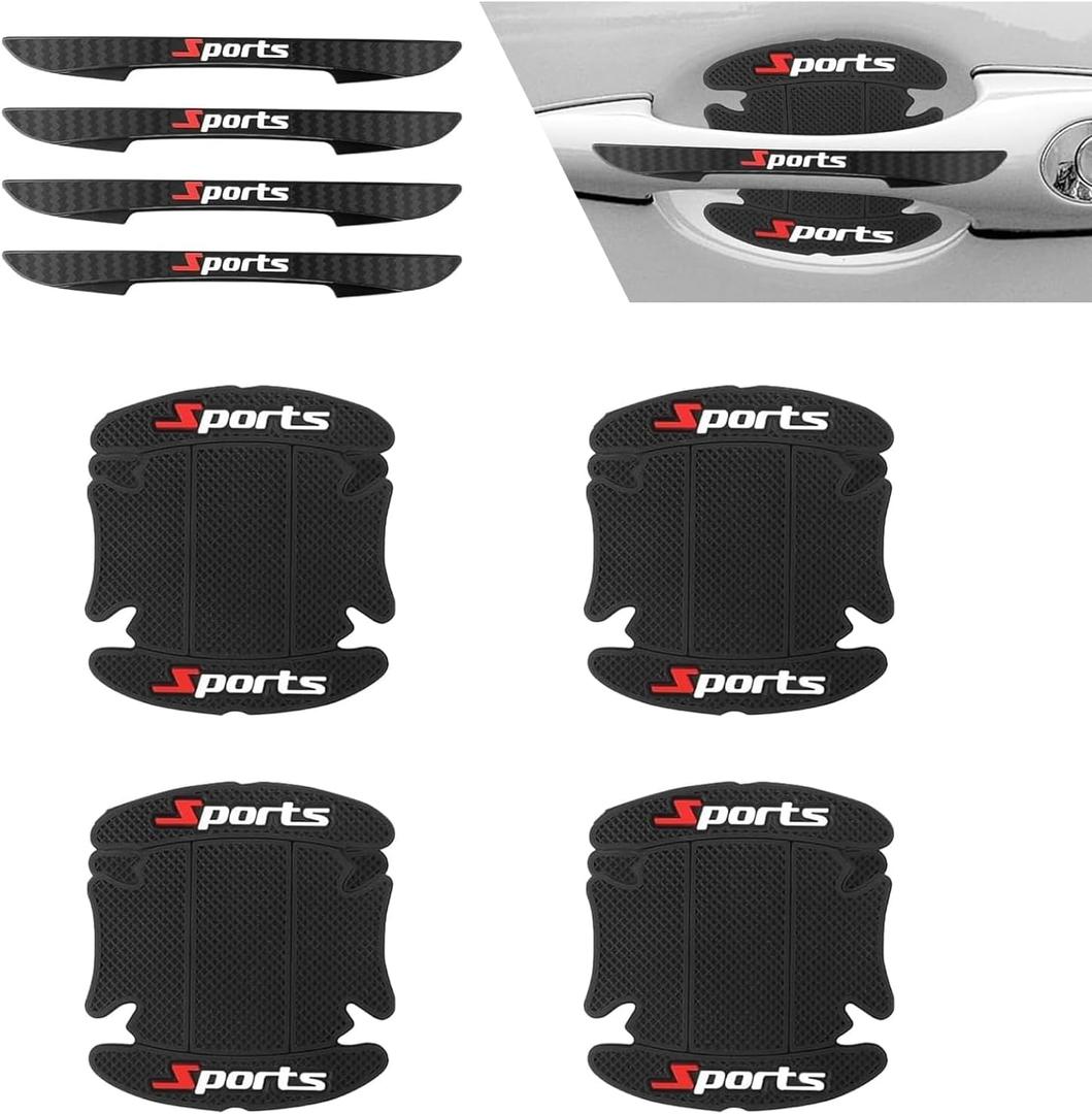 2 x 8 PCS Car Door Handle Protector, Sport Printed Door Handle Bowl Sticker, Heat-Resistant Scratch-Resistant Guard, Universal for Most Cars, Trucks, SUVs (Black)