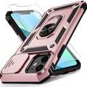 Vinve for iPhone 12 Mini Case with Slide Lens Cover, HD Screen Protector, Military Grade Drop Protection, Magnetic Rotated Ring Holder Kickstand Phone Case for iPhone 12 Mini,Rose Gold