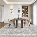 Soalmost 8x10 Washable Area Rugs for Living Room, Vintage Floral Stain Resistant Non-Slip Low Pile Neutral Rug Soft Throw Large Gray Carpet for Dining Room Bedroom Home Office (Grey, 8'x10')