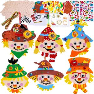 Winlyn 24 Sets Fall Craft Kits Autumn Scarecrow Crafts Fall Scarecrow Head Craft Kits Maple Leaves Pumpkins Harvest Foam Stickers Arts and Crafts for Kids Classroom Activities Holiday Party Favors