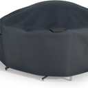 XCZ Round Patio Furniture Cover with Built-In Air Cushion, Heavy-Duty 420D Waterproof Oxford Fabric, Fits 48-68 Inch Outdoor Tables & Chairs, Includes Pump & Straps, Black (74x74x28in)