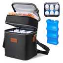 PIIOSER Breastmilk Cooler Bag with Ice Pack Fits 6 Baby Bottles Up to 9 Ounce, Insulated Baby Bottle Tote Bags, Double Layer Waterproof Leak-Proof with Shoulder Strap for Nursing &Working Mom (Black)