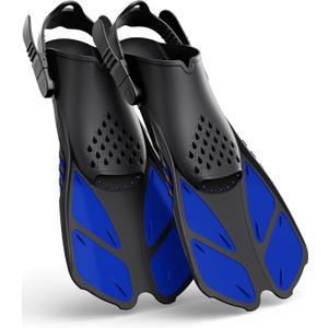 Greatever Snorkel Fins Adjustable Buckles Open Heel Swim Flippers Travel Size Short Swim Fins for Snorkeling Diving Swimming Adult Men Womens (Blue)