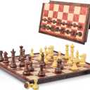 Magnetic Travel Chess Set with Storage Box - Folding Wooden-Style Chess Board, 8" Portable Pocket Mini Game for Adults & Kids, Gifts for Men Women (Brown)