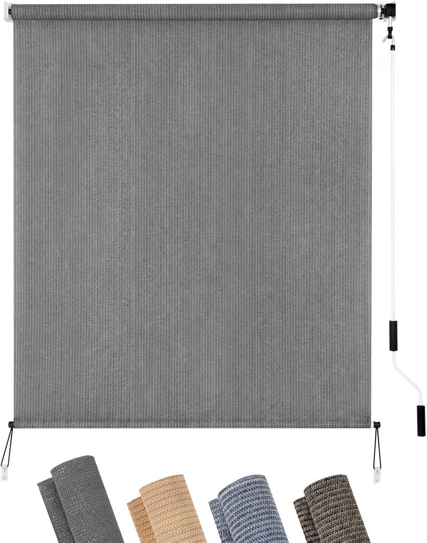 KELIXU Patio Shades Roll Up Outdoor Blind, 5' W x 8' H Cordless Sun Shade Privacy Screen with 90% UV Protection Exterior Roller Shade Cloth for Porch Pergola Backyard Windows Balcony, Gray
