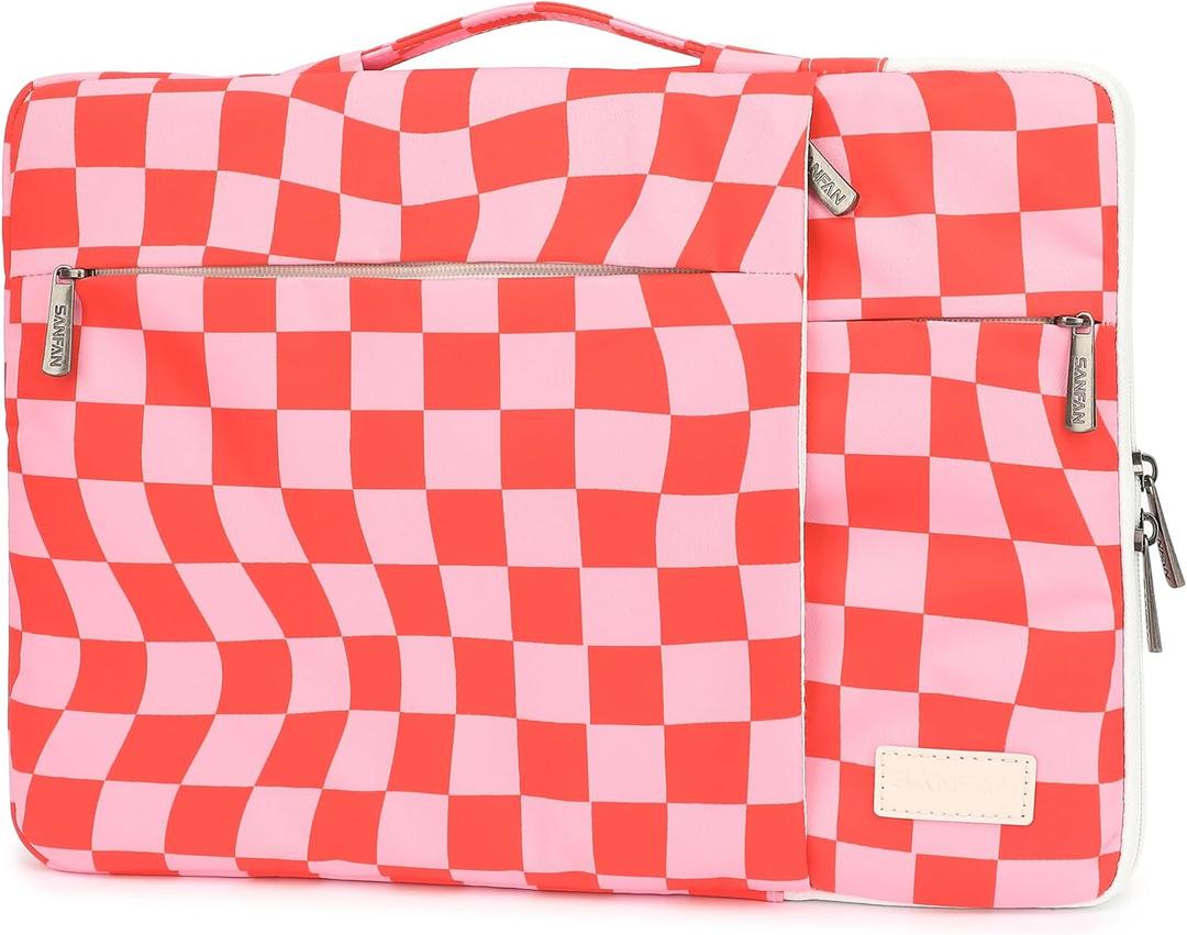 360 Protective Laptop Sleeve Case Bag with 3 Pockets,Handle,Luggage Strap for MacBook Pro 14 inch and 14 inch-14.4 inch Screen Laptop(Grid)