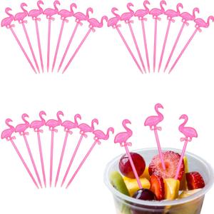 Boao 300 Pcs Flamingo Picks Flamingo Drink Stir Sticks 3.2 Inch Plastic Pink Toothpick Picks for Appetizer Drink Cake Dessert Food Fruit for Halloween Tropical Cocktail Party Decoration and Supplies