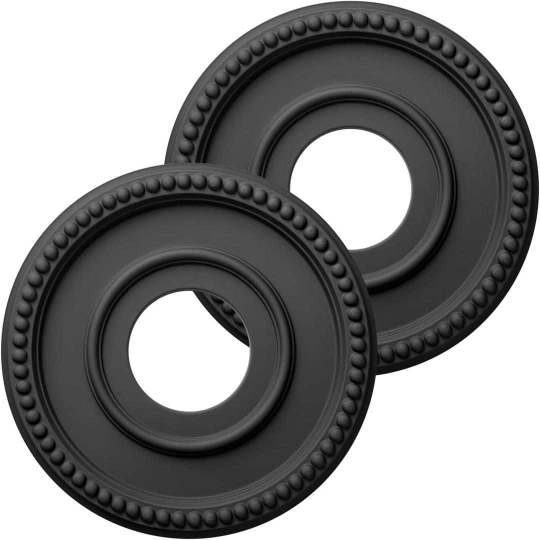 2 Pack Moldeds PU Ceiling Medallions for Light Fixtures and Ceiling Fans, 12-1/2"OD x 4" ID x 1-3/8 "P Matte Black (Fits Canopies up to 5-1/2") Black