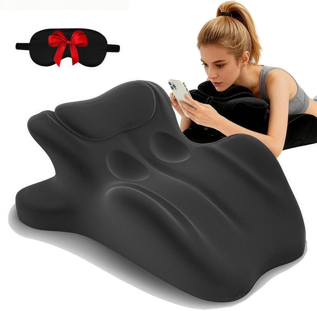 Ergonomic Memory Foam Wedge Pillow, 27 Angled Back and Neck Support Cushion, Bed Rest Pillow for Reading, Sitting, Watching TV and Home Comfort (Black)