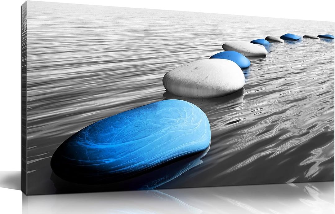 Xxliren Large Canvas Wall Art For Living Room Bedroom Office Blue Stones Wall Art Zen Art Wall Decor Ready To Hang Size 60 x 30 Inch