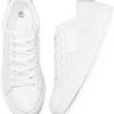 Adokoo Women's Fashion Sneakers PU Leather Casual Shoes White Tennis Low Top Shoes Womens Lace Up Sneakers(White, US10)