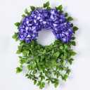 Artificial Hydrangea Wreath for Front Door Outside - Fake Hydrangea Real Touch Ivy, Spring Summer Greenery Flowers Wreath, for Home Mantel Window Farmhouse Decor (23", Purple)