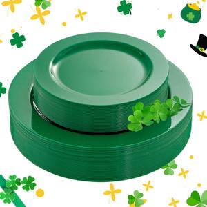 FLOWERCAT 60PCS Green Plates & St. Patrick's Day Plates - Heavy Duty Dark Green plates Disposable for St. Patrick's Party&Easter- Include 30PCS 10.25" Dinner Plates & 30PCS 7.5" Dessert Plates