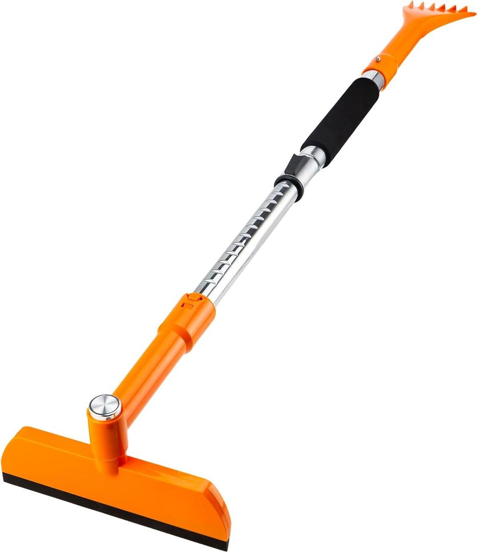 49.2" Snow Brush & Ice Scraper for Car Windshield, Upgraded Extendable Snow Brush with 360 Pivoting Brush Head and Foam Grip for Car Auto Truck SUV (Orange)