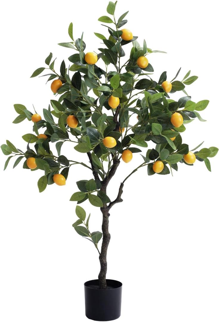 4ft Artificial Lemon Tree with Fake Lemons Floor Plants Artificial for Decor Realistic to Indoor Home Office Fauxe Lemon Tree, Yellow (3ft 11in)