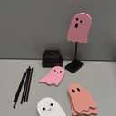 6 Pcs Halloween Farmhouse Ghost Table Decor Halloween Pink Cute Ghost Tiered Tray Decorations Pink White Boo Table Centerpiece Distressed Block Wood Sign for Home Desk Office Party Decor