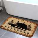 Rustic Cabin Bear Bath Rugs, Animal Black Bear Doormat Non-Slip Floor Entryways Outdoor Indoor Door Mat, Country Farmhouse Lodge Wooden Forest Trees Bath Mat Bathroom Rugs Accessories, 17X29in