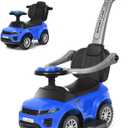 Costzon 3 in 1 Ride on Push Car, Stroller Sliding Walking Car with Horn, Music, Light, Under Seat Storage, Parental Handle, Armrest Guardrails, Ride on Toy for Boys & Girls (Blue), 35" x 17" x 33"