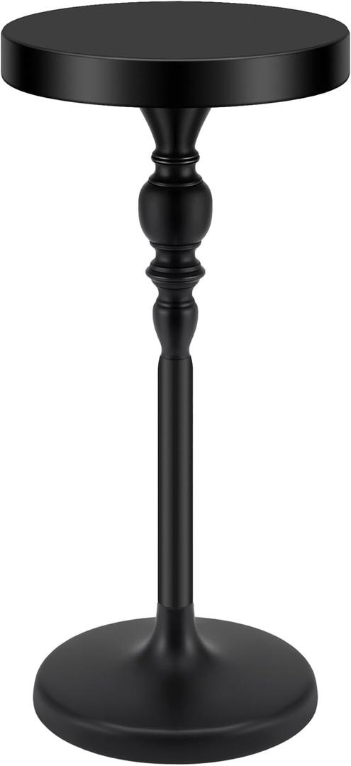 Black Metal Martini Table 9.5 x 9.5 x 20.5 Inches Round Drink Tables Decorative Pedestal Side Desk for Small Spaces Cocktail Drink Holder Stand Small End Shelf for Living Room Bedroom