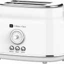 2 Slice Toaster, Retro Style, Wide Slot for Bread, English Muffins, Croissants, and Bagels, 6 Adjustable Toast Settings, Cancel and Defrost, 900w, White