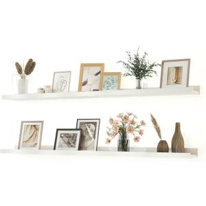 White Floating Shelves for Wall Decor, Long Wall Mounted Storage Shelf for Bedroom, Living Room, Bathroom, Kitchen, Nursery, Display Picture Ledge Shelf with Lip Set of 2-48 Inches, White, 47.2in