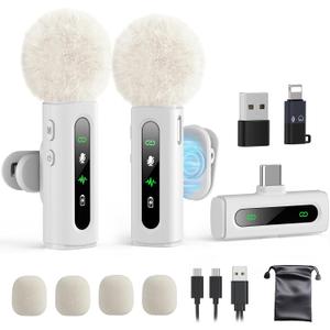 USB C Lavalier Microphone Wireless Mini Mic for Type-C Android Phone/Tablet/PC Video Recording Clip-on Mics with Rotatable Clip&Denoise Recording, Ideal for Vlog Tiktok Youtube Content Creator, White