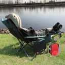 Reclining Camping Chair with Removable Footrest Lounge Chair with Headrest, Cotton Cushion, Portable Adjustable Folding Chairs, 1 pack