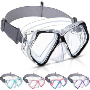 Fabbay Adults Youth Swimming Goggles with Nose Cover Fabric Stretchy Strap Diving Goggles Swim Waterproof Snorkel Mask (Black)