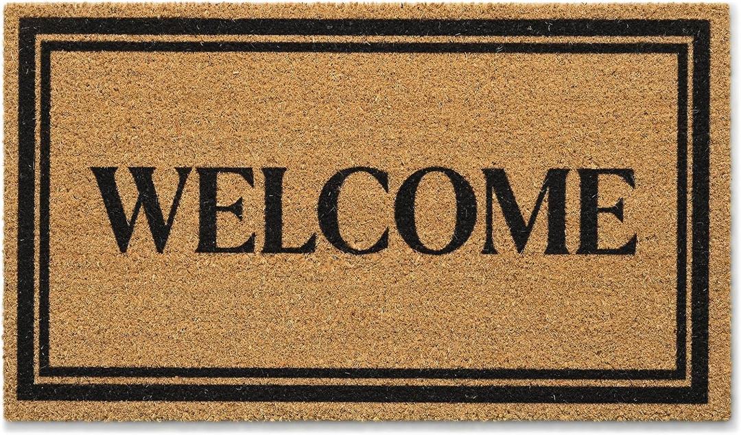 Kelarea Front Door Mat Natural Coco Coir Doormat with Heavy Duty Backing, 17" x 30" Non-Slip Easy to Clean Welcome Mats for Indoor Outdoor Entrance Porch